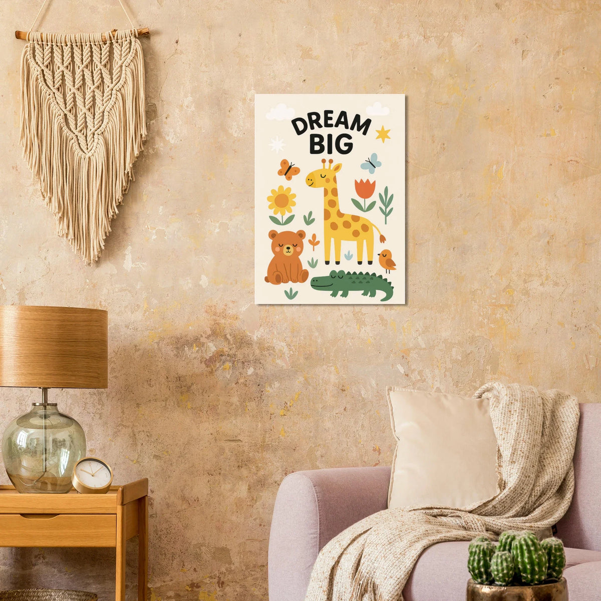 Safari Friends 'Dream Big' Kids Poster - Adorable Nursery Wall Art in Multiple Sizes