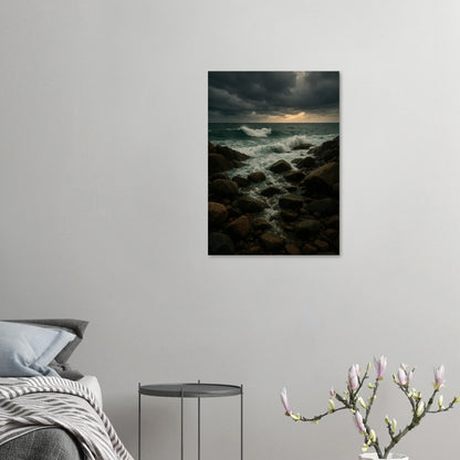 Dramatic Coastal Storm Waves Canvas Print – Ocean Art with Dark Skies & Vibrant Seas, Available in 29 Sizes