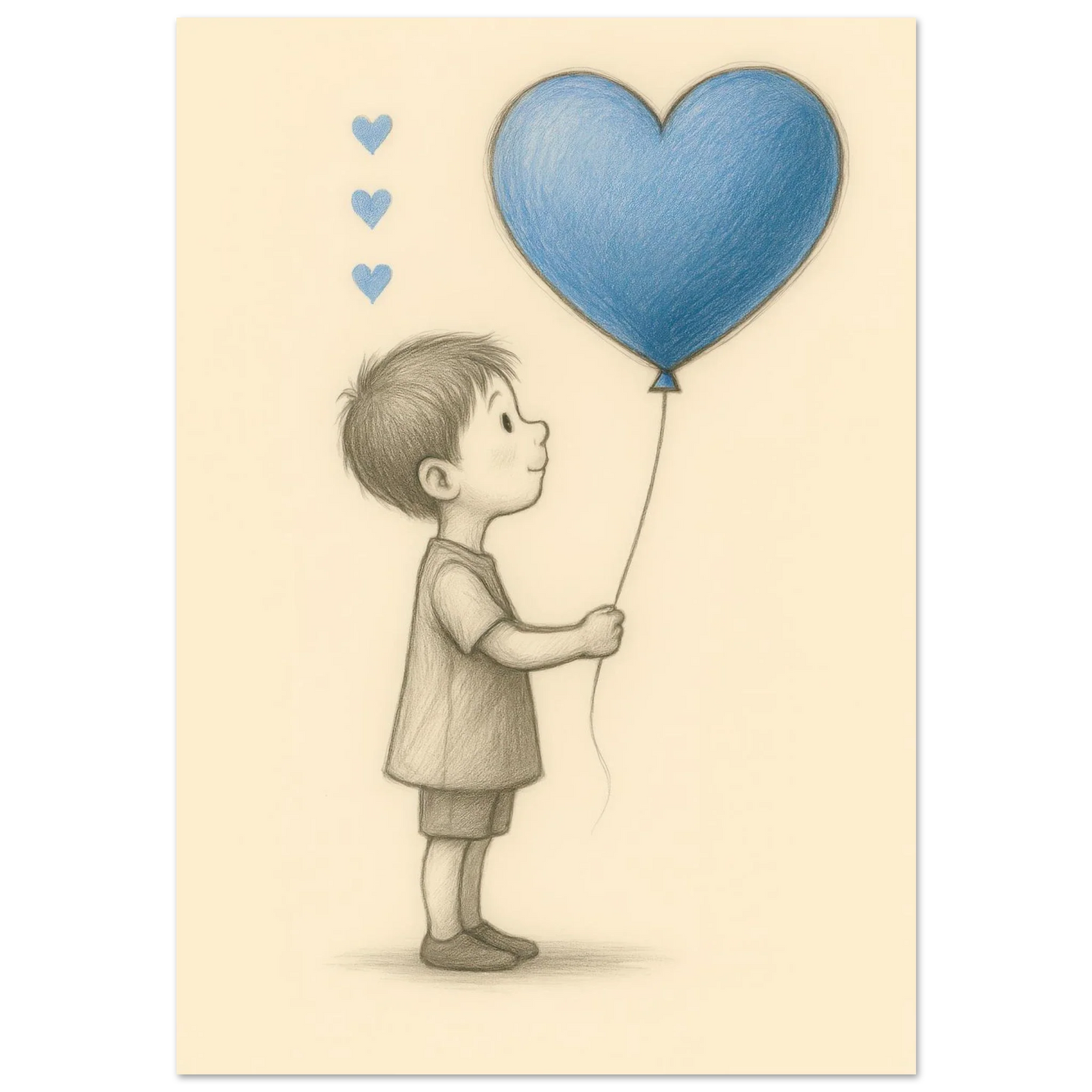 "A Little Love" Konsttryck – Charmig Barnillustration med Hjärteballong, Perfekt för Barnrummet i Olika Storlekar