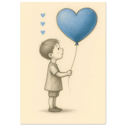 "A Little Love" Konsttryck – Charmig Barnillustration med Hjärteballong, Perfekt för Barnrummet i Olika Storlekar