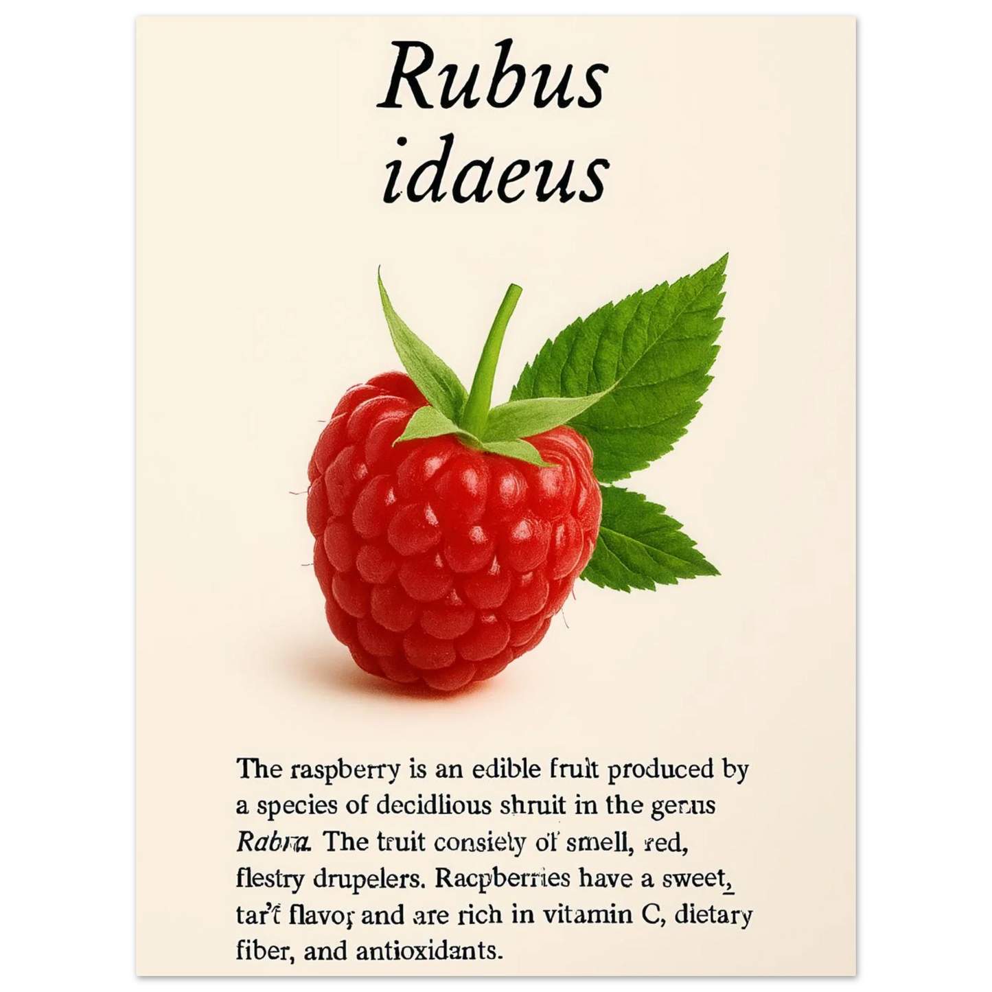 Frukter: Vibrant Rubus Idaeus Raspberry Botanical Art Print – Rich Red Hues for Your Home or Kitchen