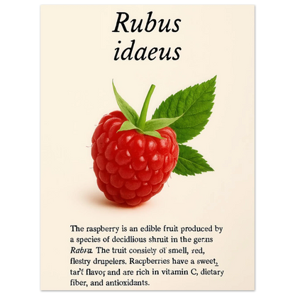 Frukter: Vibrant Rubus Idaeus Raspberry Botanical Art Print – Rich Red Hues for Your Home or Kitchen