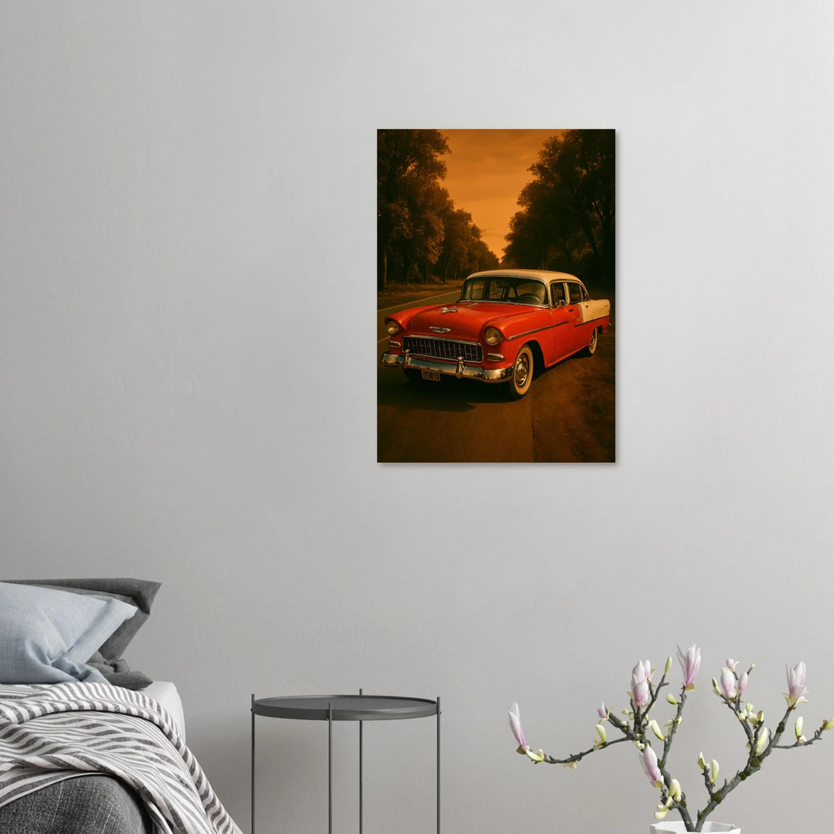 Classic American Muscle Car Poster - Vibrant Red Vintage Auto Art Print in Various Sizes