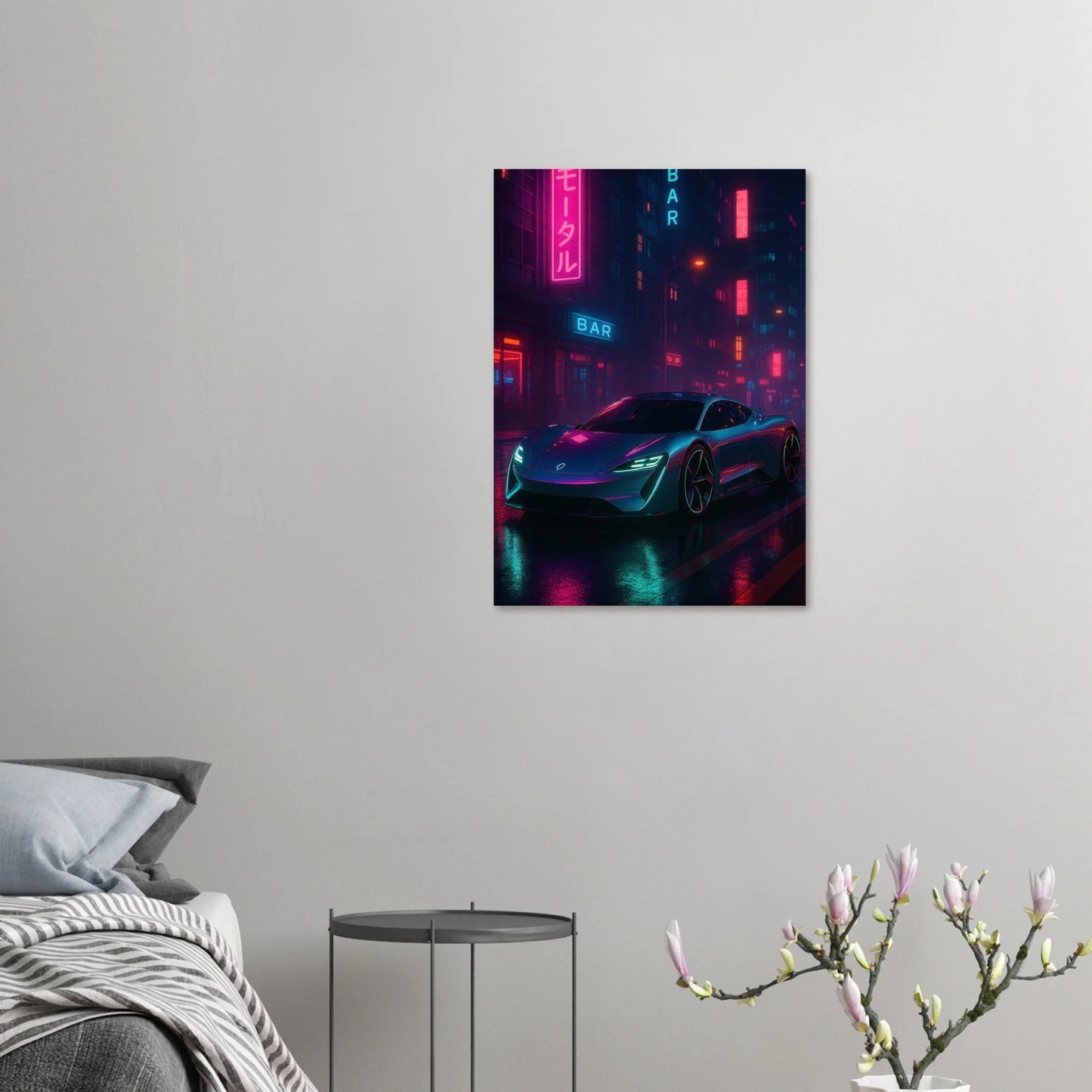 Neon Night Rider: Futuristic Car Street Art Print