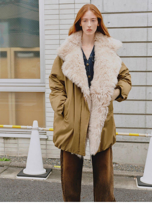 Fur coat with detachable fur collar - goose down parka