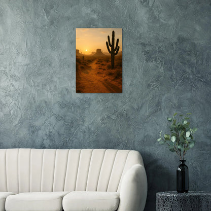 Desert Sunset Majesty: Vibrant Saguaro & Butte Landscape Poster in Multiple Sizes