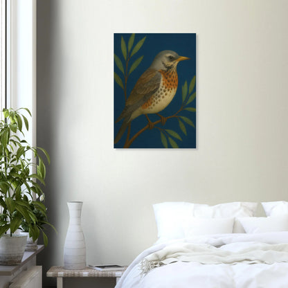 Fieldfare Bird on Branch Art Print – Vibrant Woodland Wildlife Wall Decor for Nature Lovers, in Various Sizes