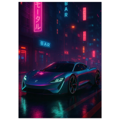 Neon Night Rider: Futuristic Car Street Art Print