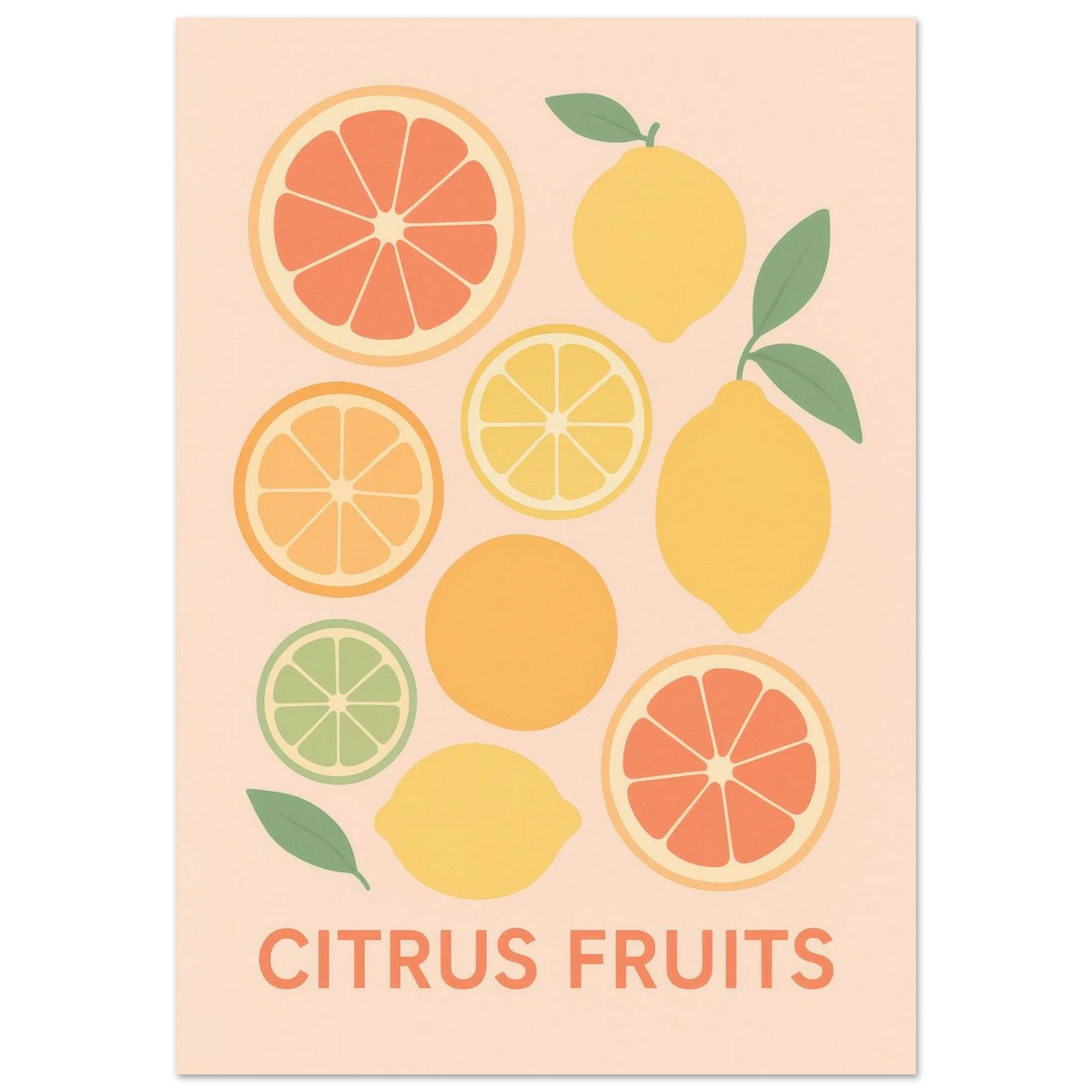 Fresh Citrus Fruits Minimalist Art Poster – Vibrant Kitchen & Dining Decor in Your Preferred Size