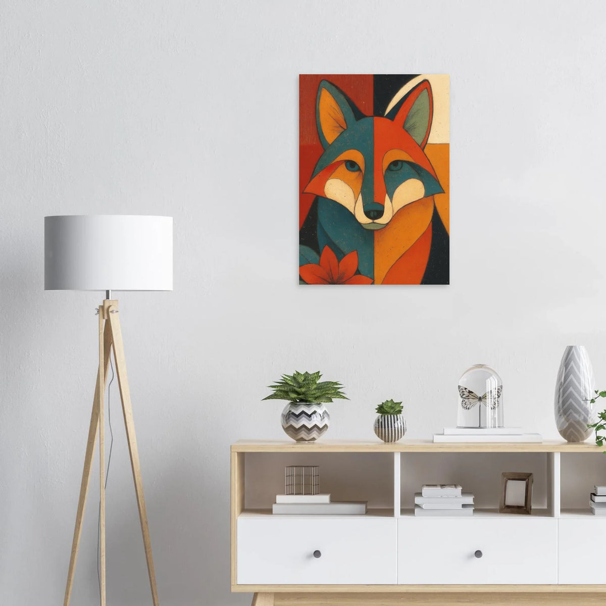 Djur: Vibrant Cubist Fox Art Print – Modern Nordic Elegance for Your Home