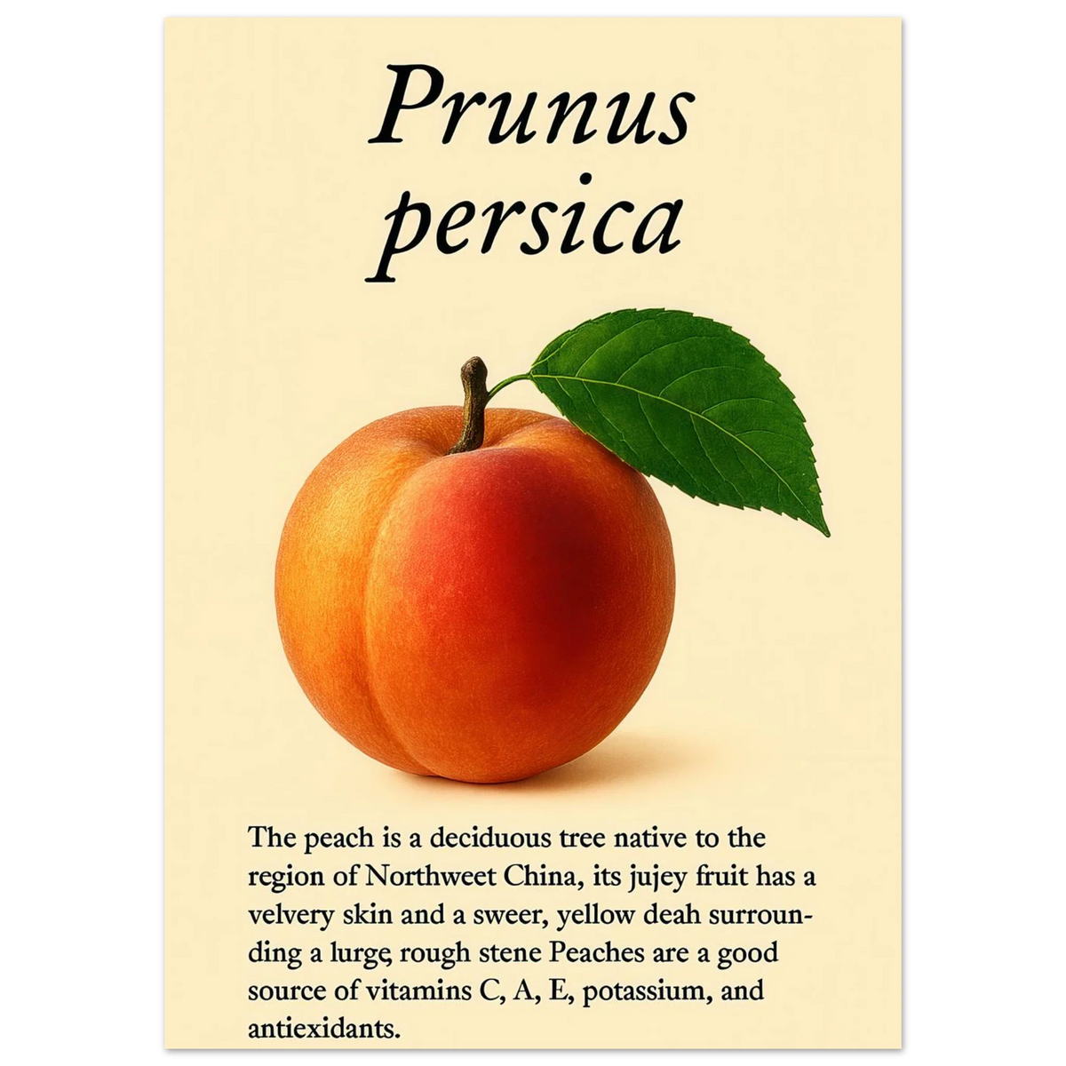 Frukter: Fresh Peach Botanical Art Print – Vibrant & Velvety 'Prunus persica' Poster in Your Choice of Sizes