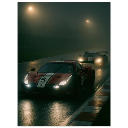 Bilar i Dimma: Dynamisk MotorSport Poster för Entusiasten