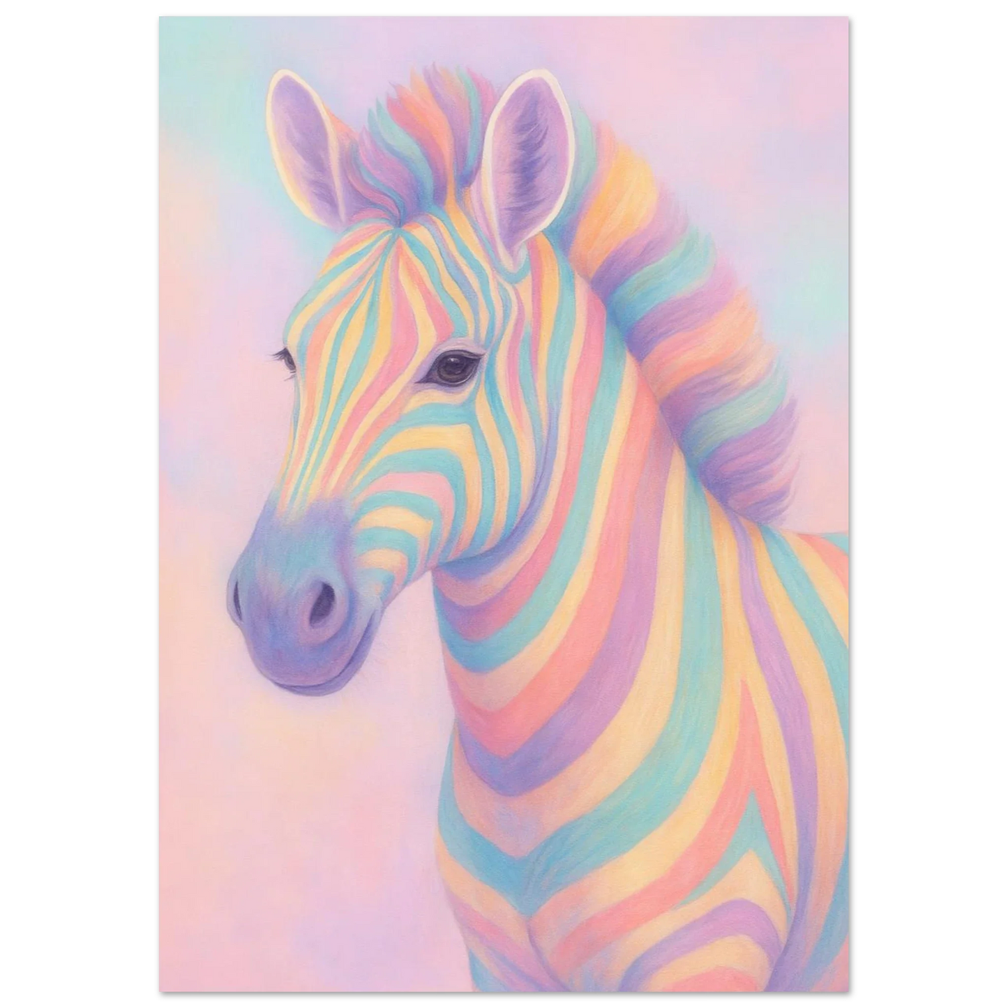 Pastell Zebra Djur Konsttryck – Färgstark och Drömsk Väggkonst i Olika Storlekar