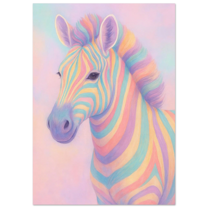 Pastell Zebra Djur Konsttryck – Färgstark och Drömsk Väggkonst i Olika Storlekar