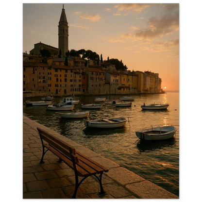 Golden Hour Coastal Town Sunset Poster – Vivid Seascape Art Print in Your Choice of 29 Sizes