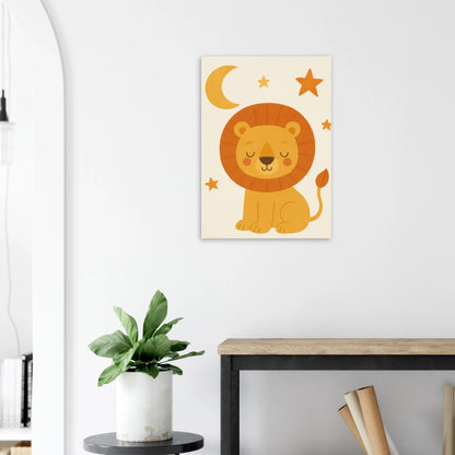 Sleepy Lion Cub Poster - Whimsical Nursery Art in Warm Gold & Orange Hues