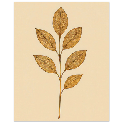 Frukter Golden Leaf Art Print - Minimalistisk Botanisk Väggkonst i Olika Storlekar
