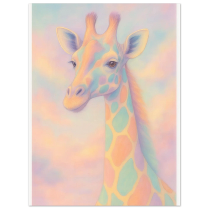 Pastellfärgad Giraff Konstaffisch – Drömsk Djurtavla i Mjuka Ton-i-Ton Nyanser