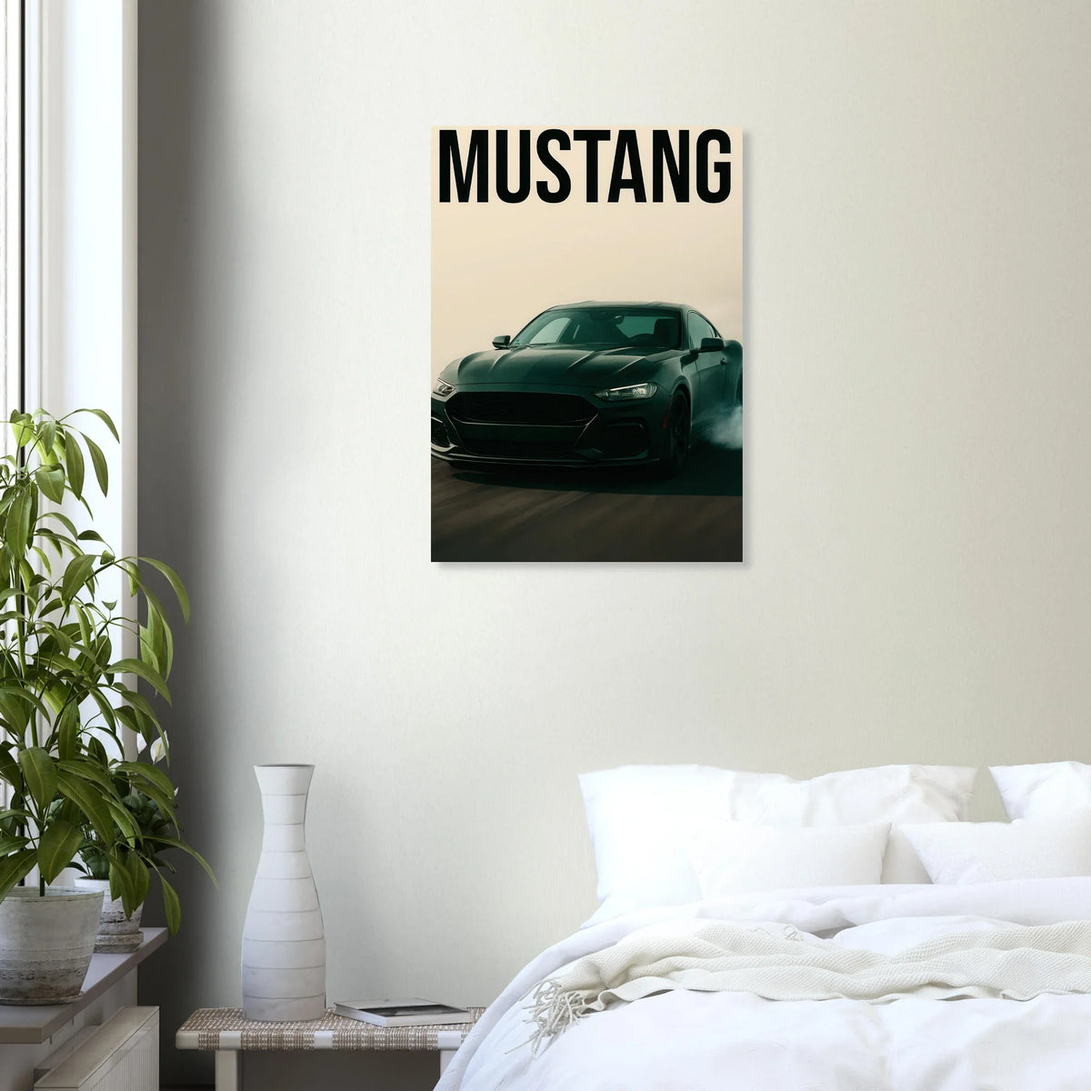 Mustang Performance Konsttryck - Svart Sportbil i Action på Högkvalitativt Papper