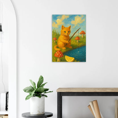 Kattfiske Poster – Elegant Konstverk med Katt som Fiskar i Damm