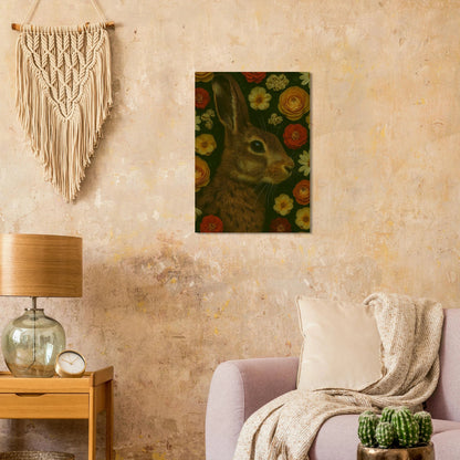 Djur - Mystisk Kanin Bland Blommor Poster - Premium Konsttryck