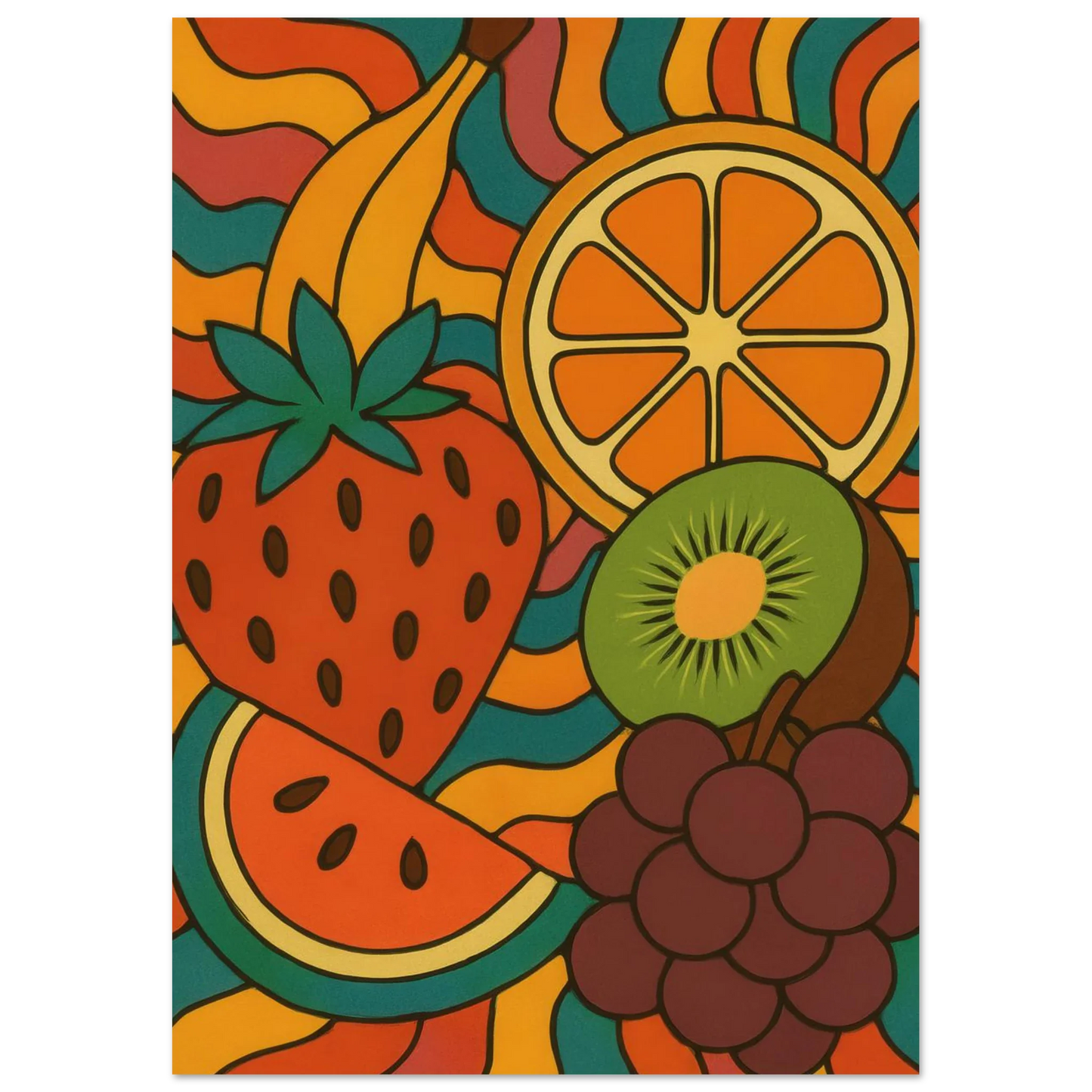 Frukter – Retro Fruity Swirls Art Print for a Pop of Vibrant Color