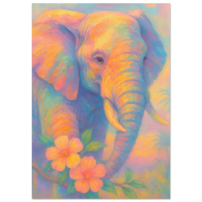 Pastell Safari Elefant Poster – Mjuk Konst i Regnbågens Färger, Välj Din Storlek