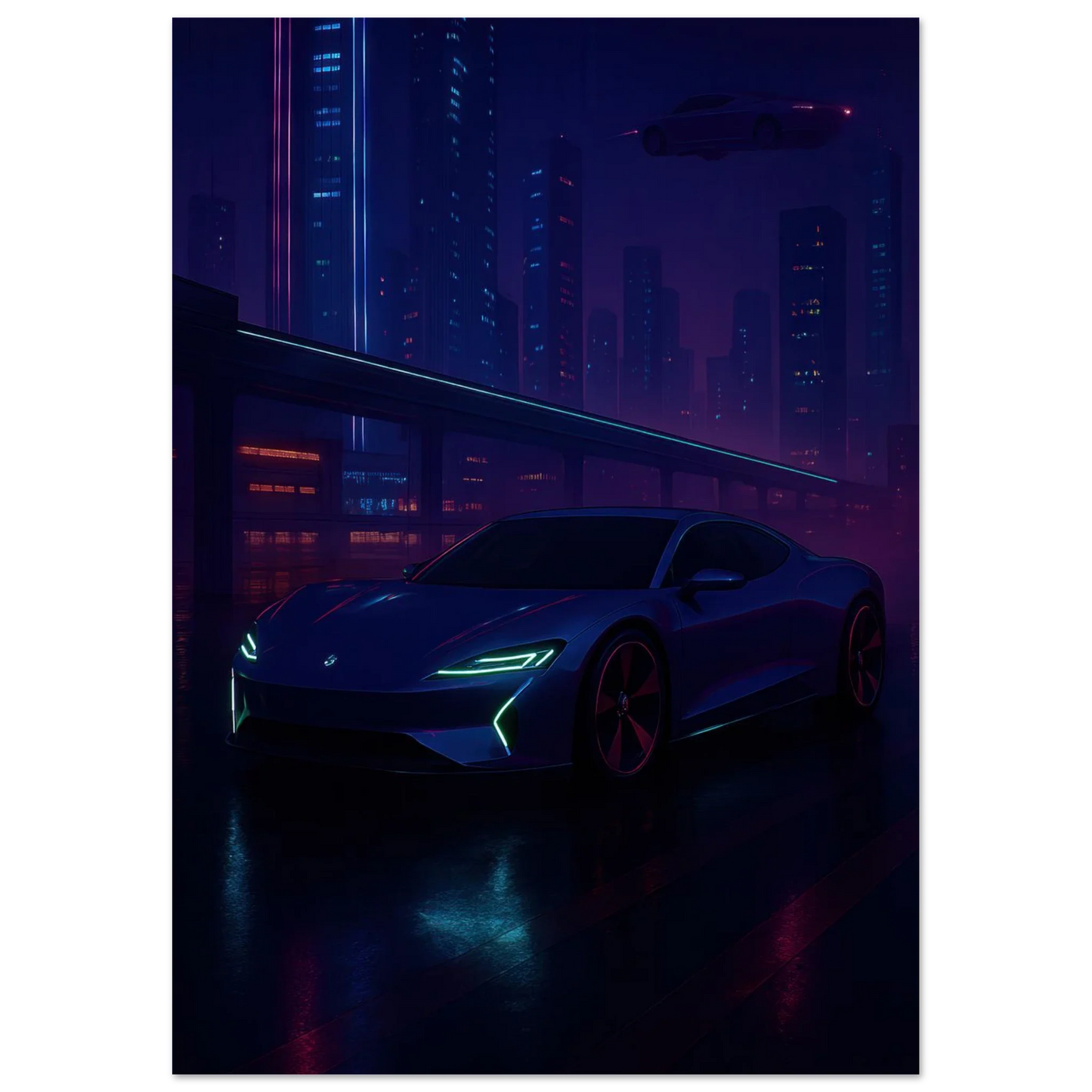 Framtidens Färd: Neo-Noir Stadsvy med Bil Art Print – Välj Din Perfekta Storlek