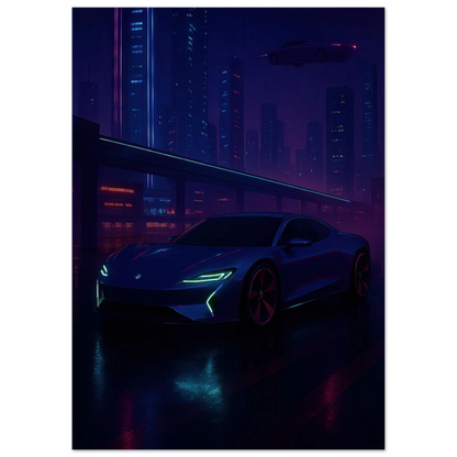 Framtidens Färd: Neo-Noir Stadsvy med Bil Art Print – Välj Din Perfekta Storlek