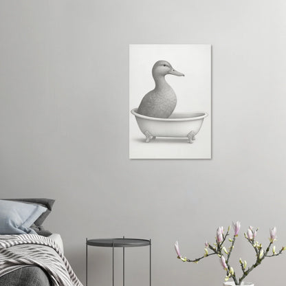 Charming Duck in Bathtub Pencil Sketch Art Print – Whimsical Wall Decor in Various Sizes
