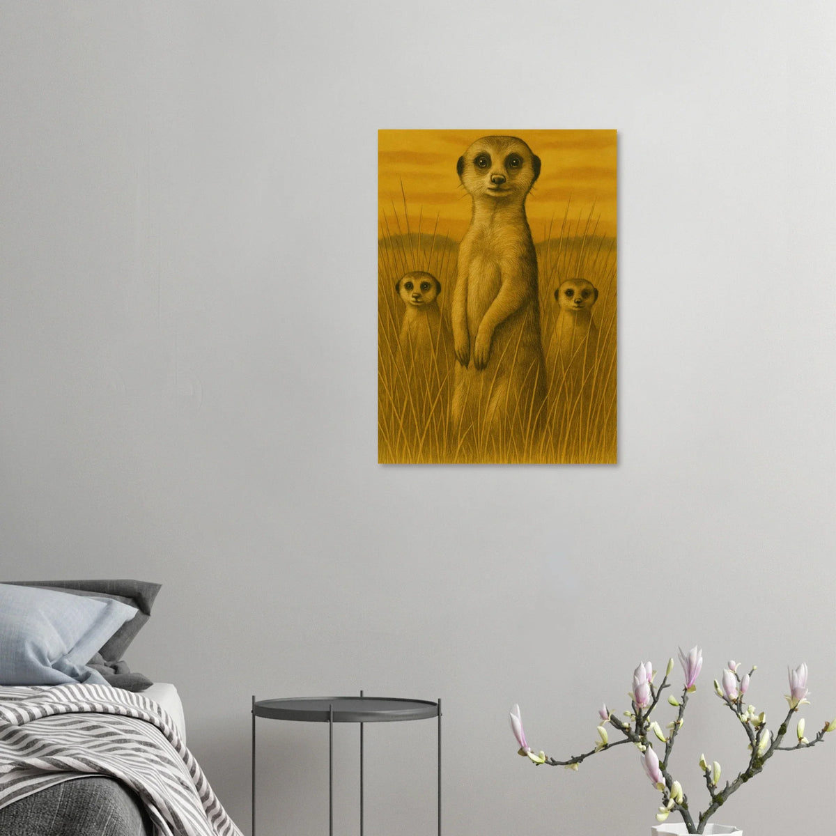 Vintage Safari Meerkat Family Art Print - Warm Ochre Tones Poster