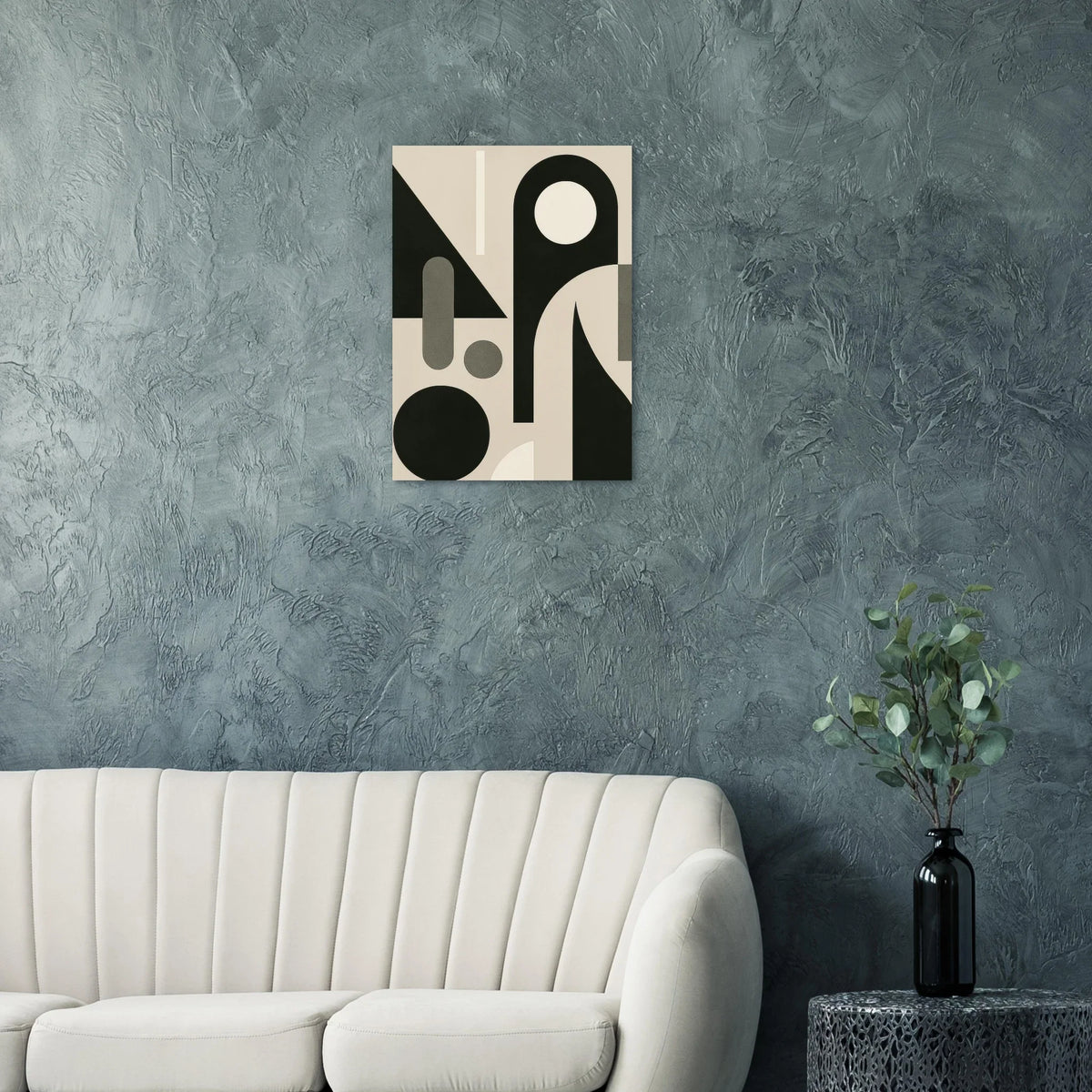 Minimalist Bauhaus Inspired Abstract Art Poster - Geometric Shapes in Beige & Black