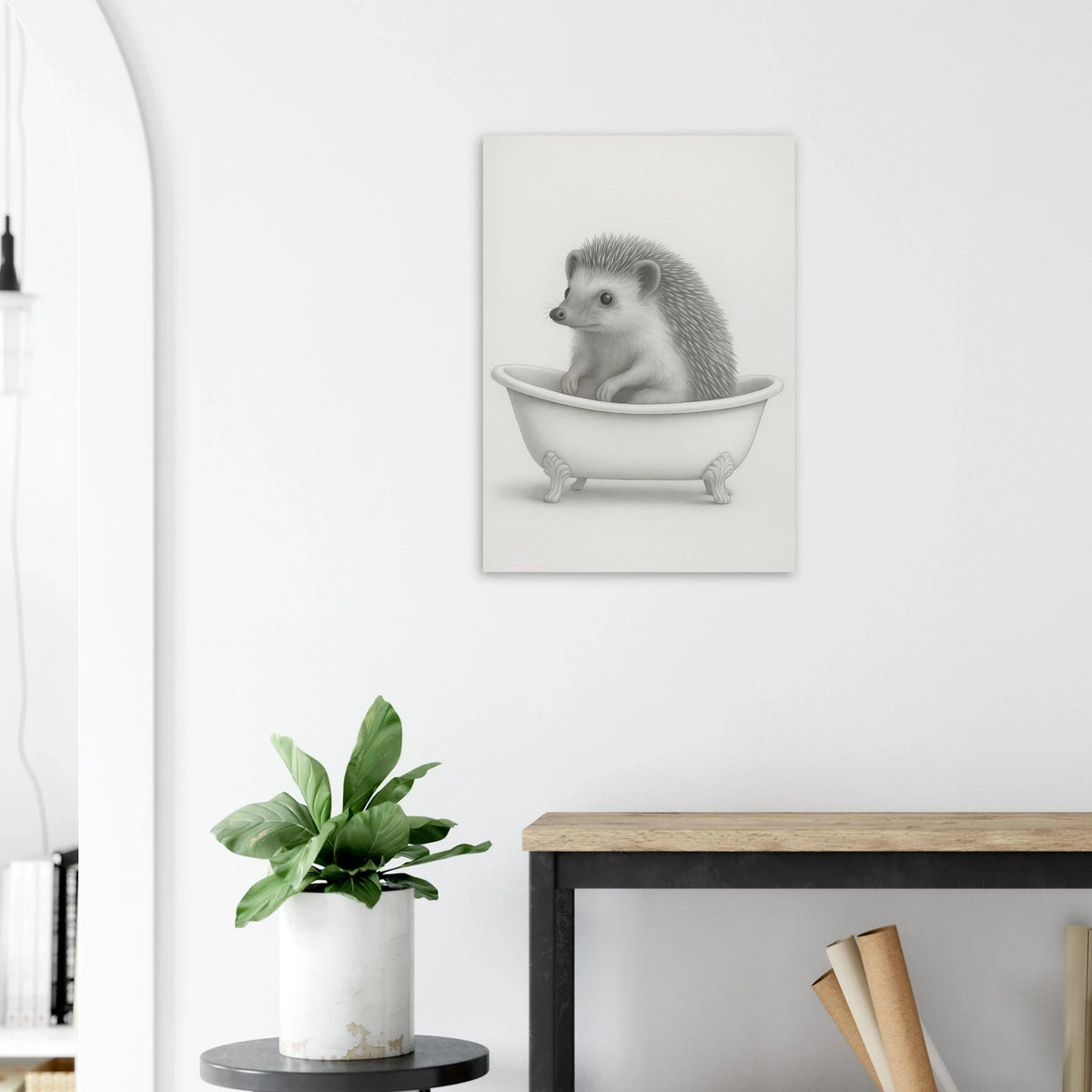 Charmig Igolkott i Badkar - Konstnärlig Skiss Poster i Flera Storlekar