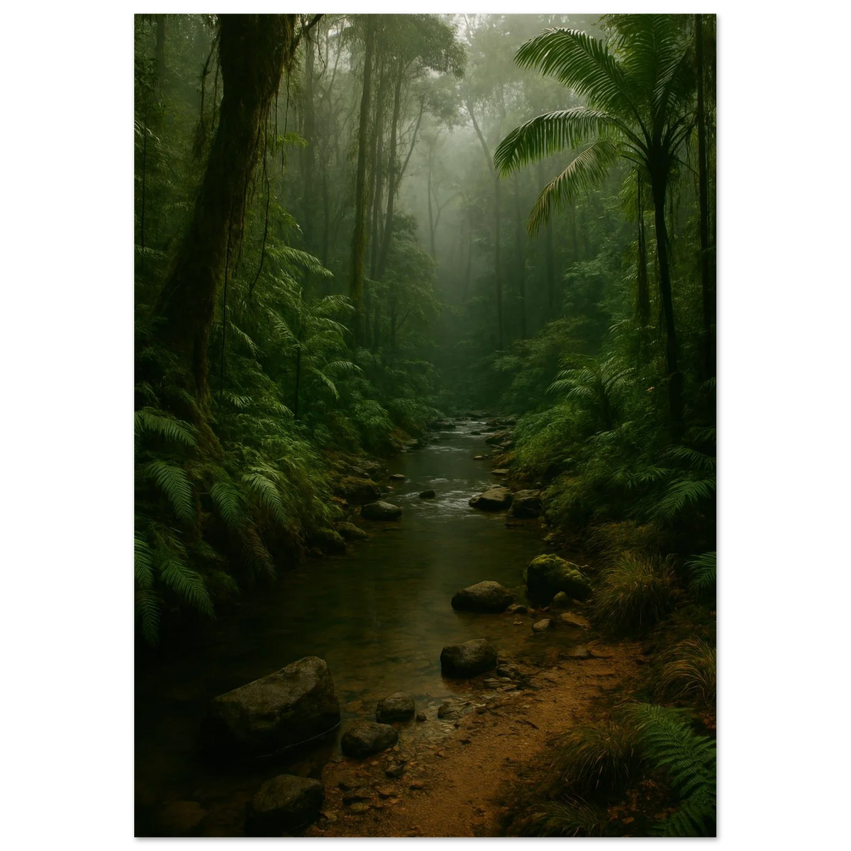 Misty Emerald Jungle River Poster - Premium Nature Wall Art