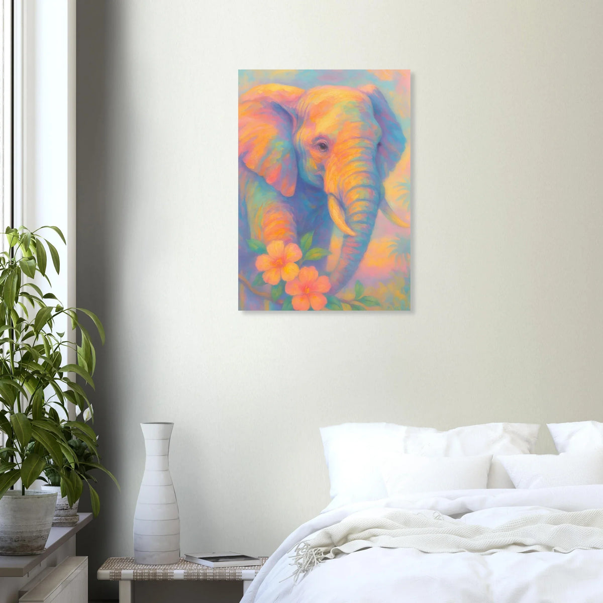 Pastell Safari Elefant Poster – Mjuk Konst i Regnbågens Färger, Välj Din Storlek