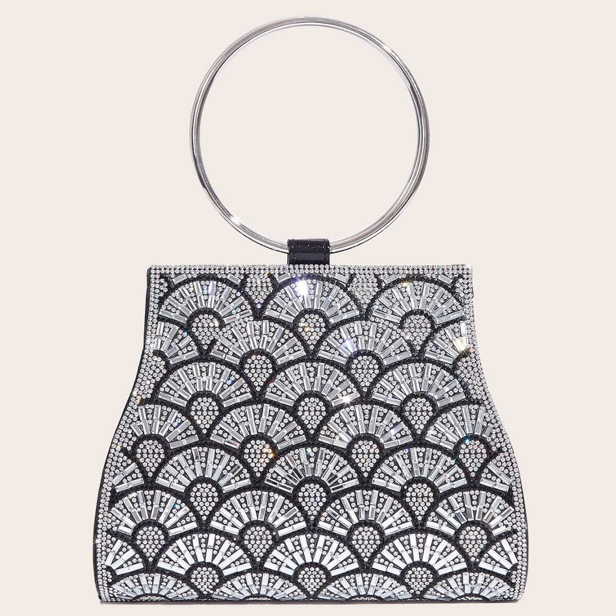 Rhinestone Ring-Handle Evening Bag