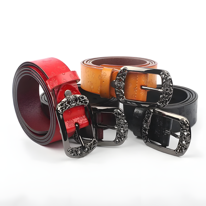 Embossed Butterfly Leather Belt