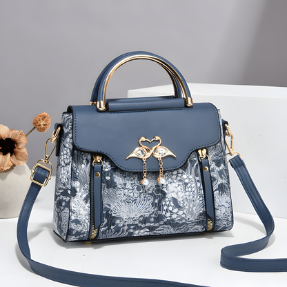 Bird-Charm Printed Shoulder Bag
