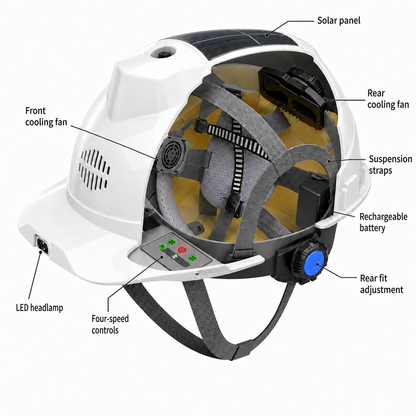 Solar Cooling Fan Helmet