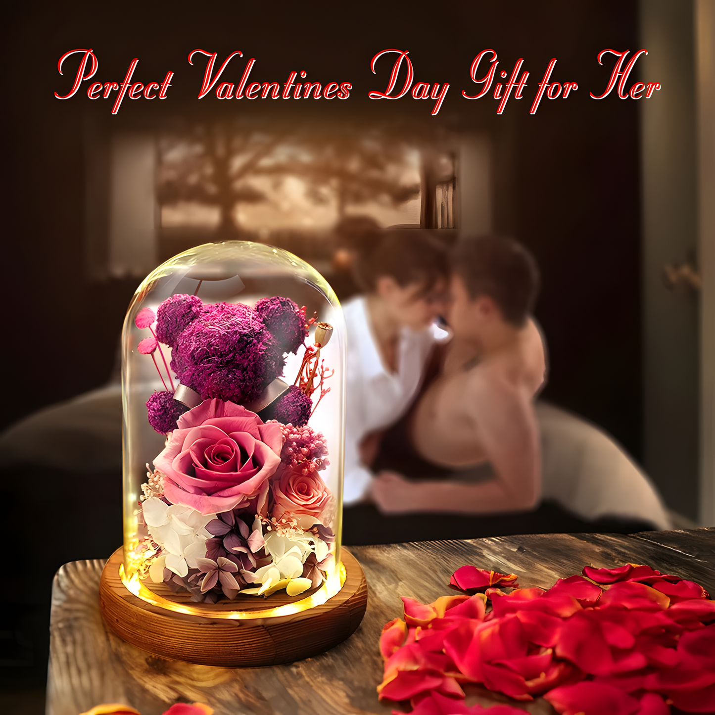 Rose Bear Glass Dome