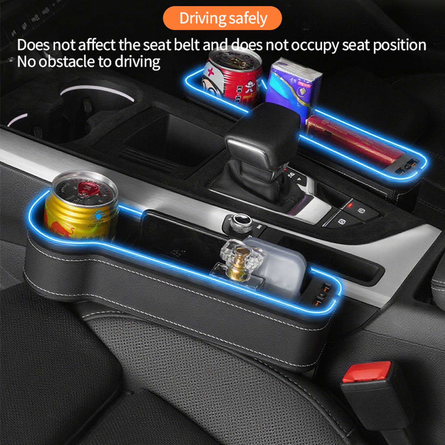 Car Seat Gap Organizer with USB Light