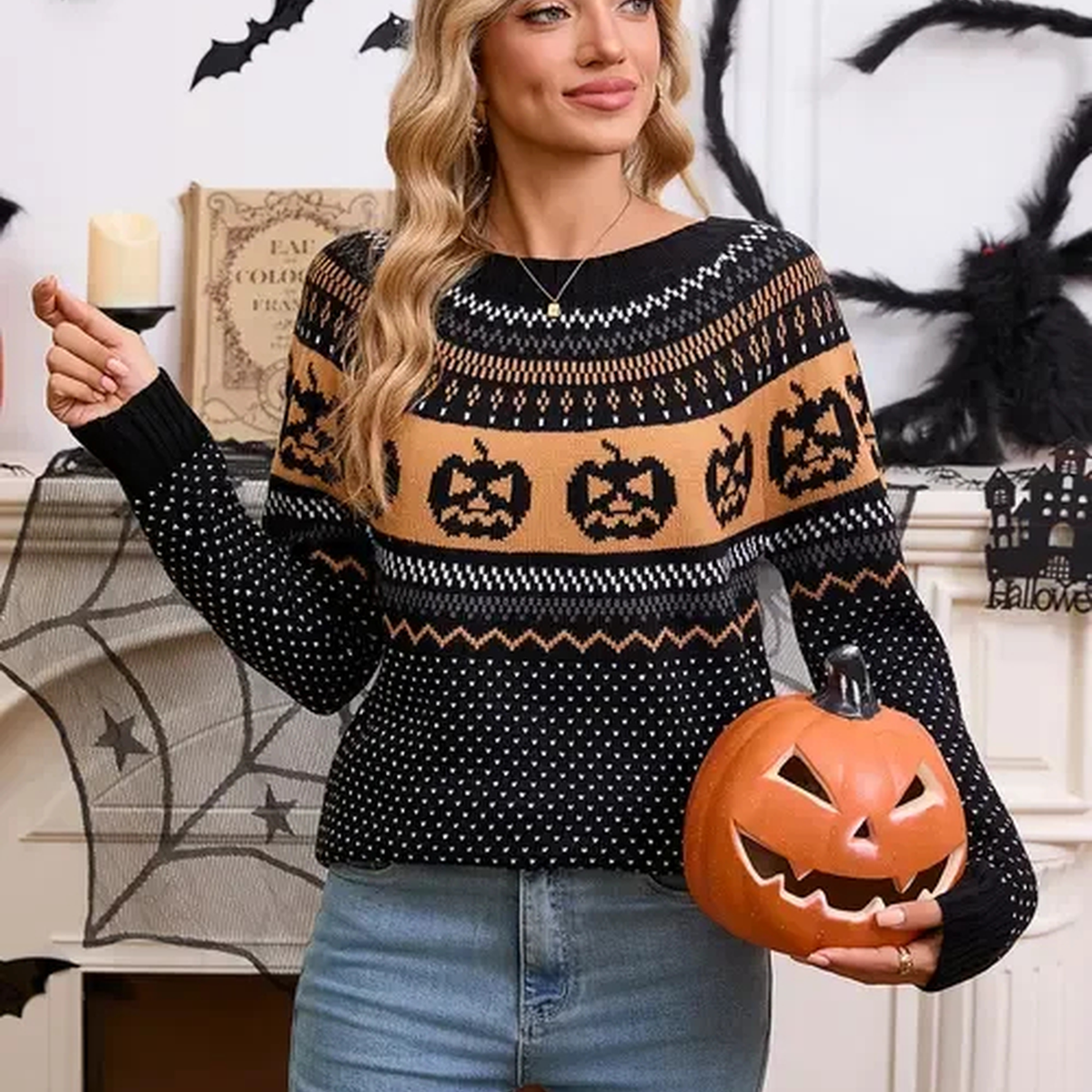 Pumpkin Pattern Knit Sweater