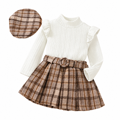 Girls Knit Top and Plaid Skirt Set