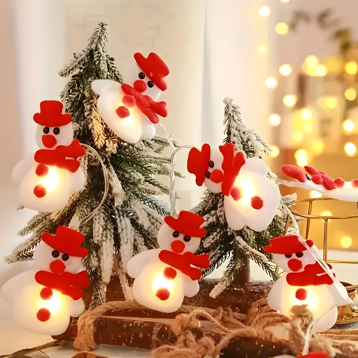 Snowman and Reindeer Christmas String Lights
