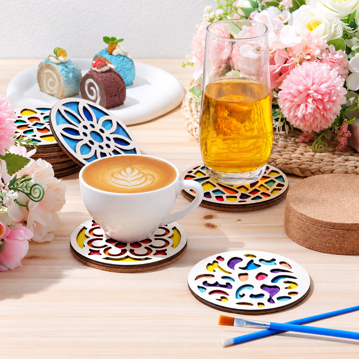 Double-Layer Wooden Coaster Painting Set