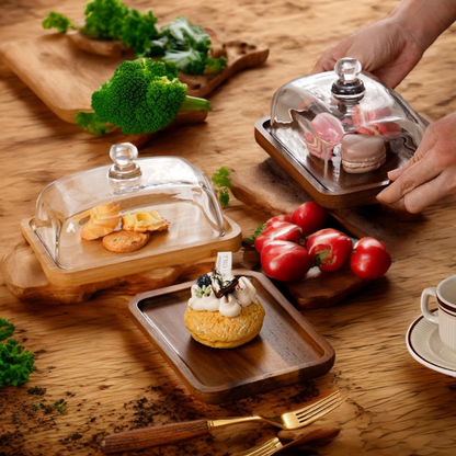 Glass Butter Dish with Wooden Base