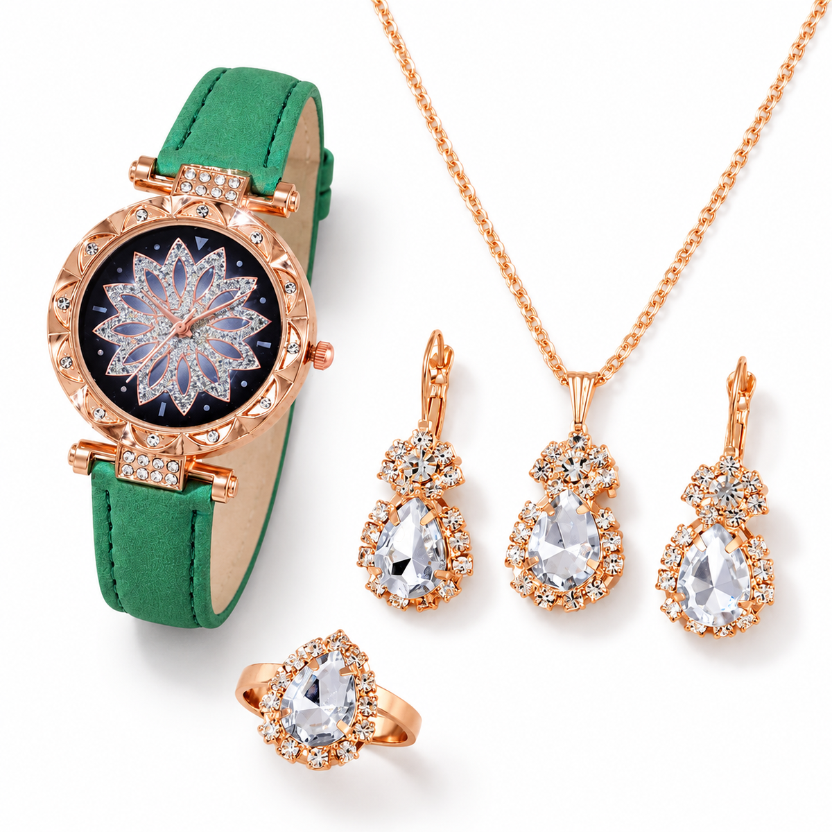 Floral Watch and Jewelry Set