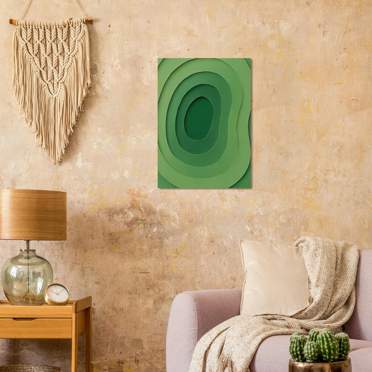 Abstrakt Grön Våg Konsttryck | Minimalistisk Landskapsinspirerad Poster i Flera Storlekar
