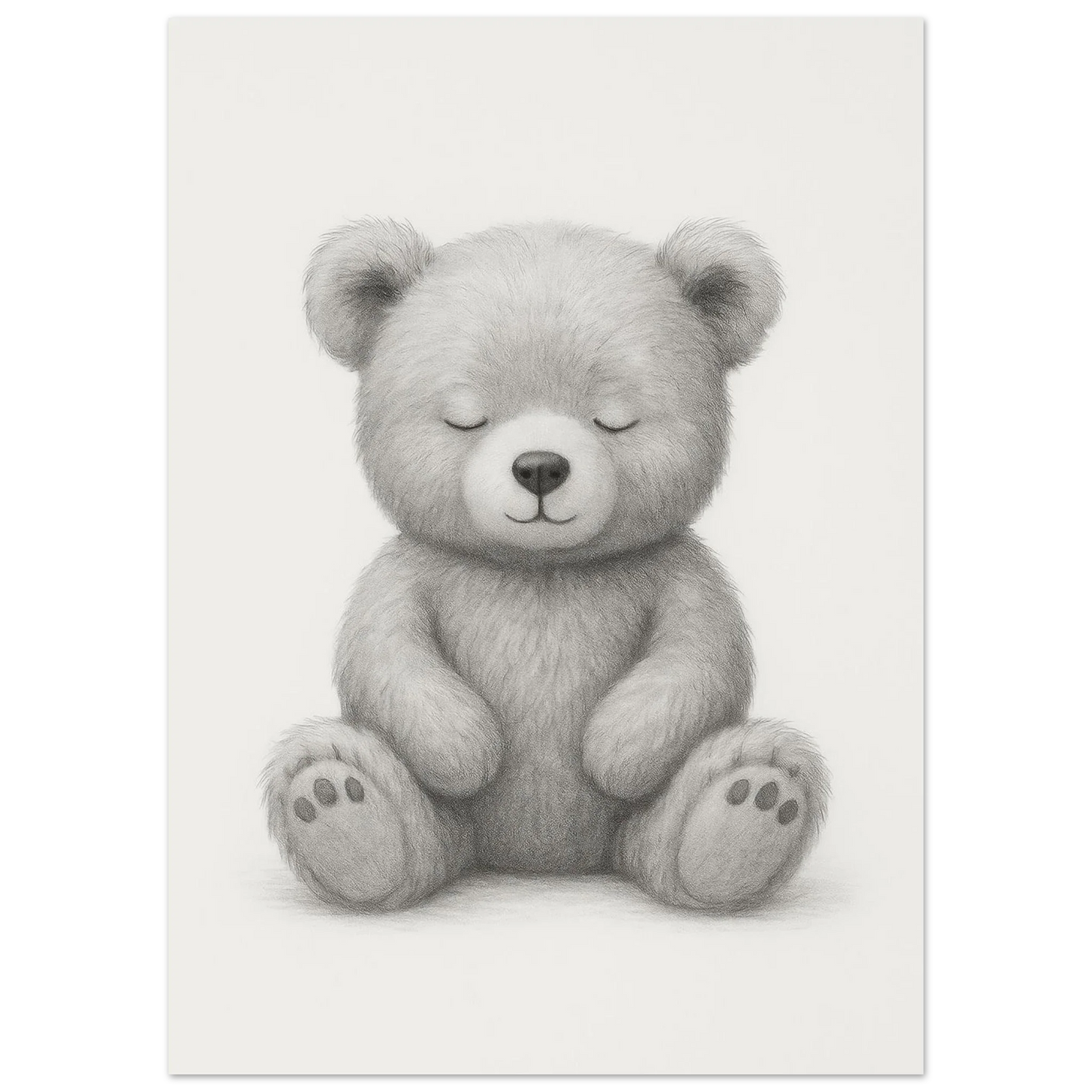 Sleepy Teddy Bear Sketch Art Print – Minimalist Nursery Decor Poster