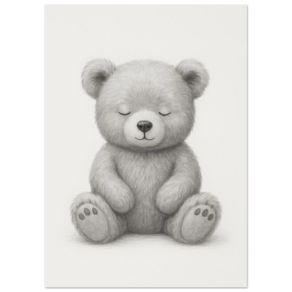 Sleepy Teddy Bear Sketch Art Print – Minimalist Nursery Decor Poster